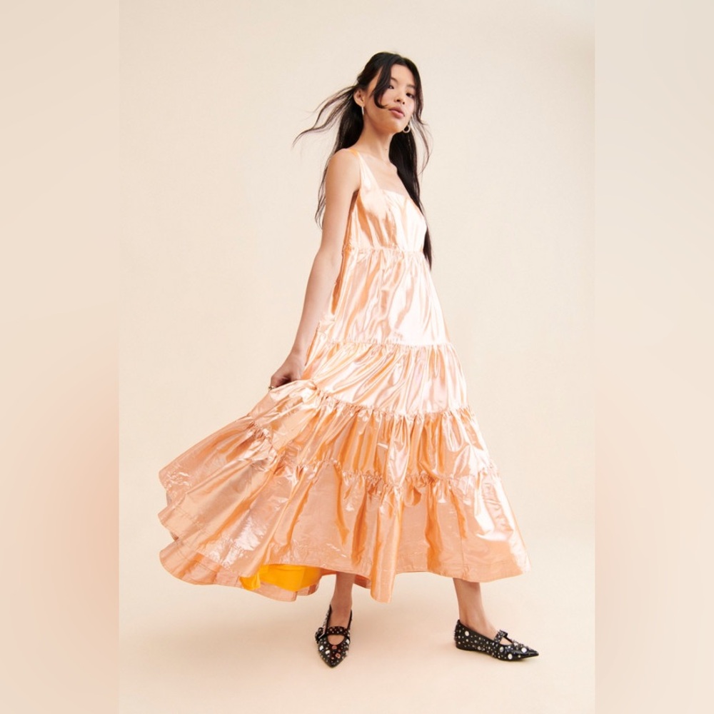 Anthropologie x Let Me Be - Tiered Maxi Metallic Dress, size XL